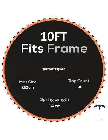 SPORTNOW Trampoline Replacement Mat with Spring Pull Tool, 54 V-Hooks, for 10ft Trampoline using 14cm Springs, Orange - pic 154959 | FastDaddyshop