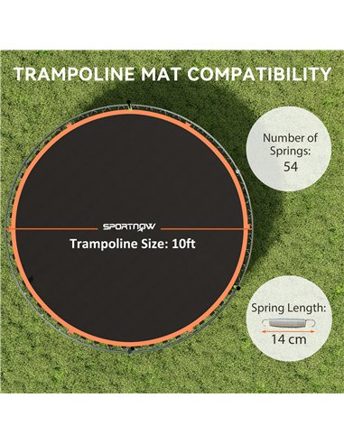 SPORTNOW Trampoline Replacement Mat with Spring Pull Tool, 54 V-Hooks, for 10ft Trampoline using 14cm Springs, Orange