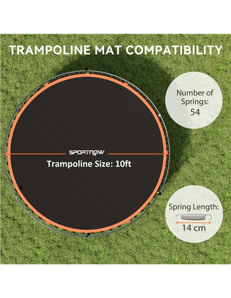 SPORTNOW Trampoline Replacement Mat with Spring Pull Tool, 54 V-Hooks, for 10ft Trampoline using 14cm Springs, Orange - pic 154962 | FastDaddyshop