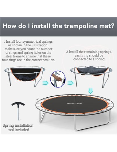 SPORTNOW Trampoline Replacement Mat with Spring Pull Tool, 54 V-Hooks, for 10ft Trampoline using 14cm Springs, Orange