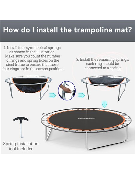 SPORTNOW Trampoline Replacement Mat with Spring Pull Tool, 54 V-Hooks, for 10ft Trampoline using 14cm Springs, Orange - pic 154964 | FastDaddyshop
