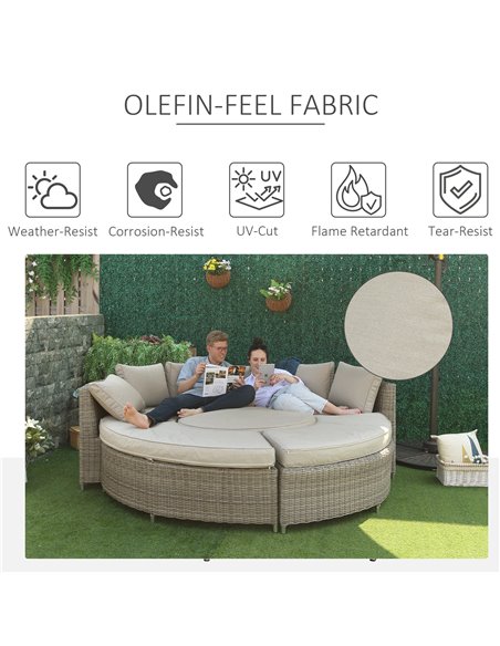 Outsunny 5 Pieces Outdoor PE Rattan Round Daybed with Cushions and Protect Cover, Grey - pic 15497 | FastDaddyshop