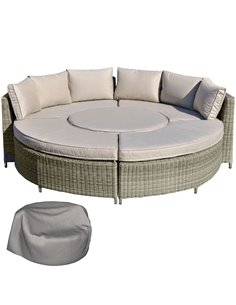 Outsunny 5 Pieces Outdoor PE Rattan Round Daybed with Cushions and Protect Cover, Grey