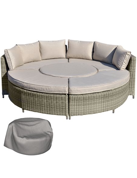 Outsunny 5 Pieces Outdoor PE Rattan Round Daybed with Cushions and Protect Cover, Grey - pic 15499 | FastDaddyshop