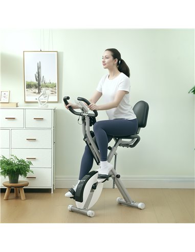 SPORTNOW 5-In-1 Folding Exercise Bike with Arm Workout Bands, Quiet 8-Level Magnetic Resistance Foldable Exercise Bike with LCD,