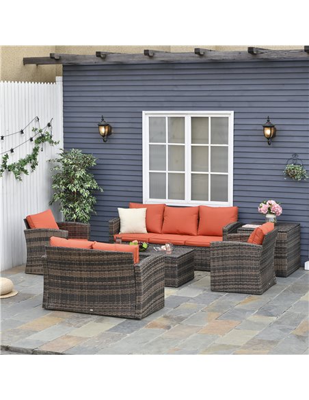 Outsunny 6 Piece Outdoor Rattan Sofa Set with Storage Table & Cushion, Mixed Brown - pic 15500 | FastDaddyshop