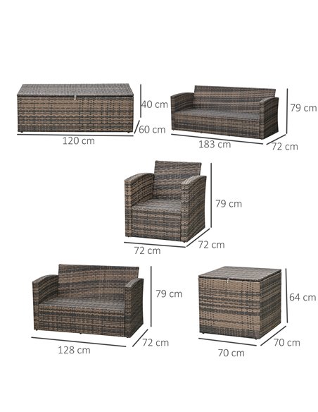 Outsunny 6 Piece Outdoor Rattan Sofa Set with Storage Table & Cushion, Mixed Brown - pic 15501 | FastDaddyshop