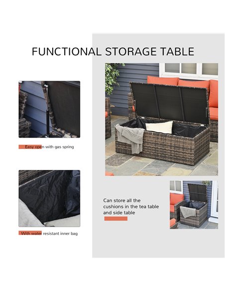 Outsunny 6 Piece Outdoor Rattan Sofa Set with Storage Table & Cushion, Mixed Brown - pic 15503 | FastDaddyshop