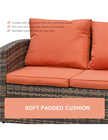 Outsunny 6 Piece Outdoor Rattan Sofa Set with Storage Table & Cushion, Mixed Brown