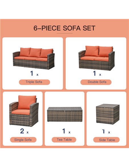 Outsunny 6 Piece Outdoor Rattan Sofa Set with Storage Table & Cushion, Mixed Brown - pic 15505 | FastDaddyshop