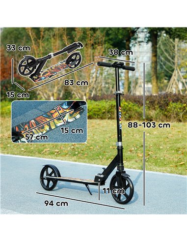 AIYAPLAY Foldable Kids Scooter with Adjustable Handlebar, 200mm Big Wheel, Rear Fender Brake, for Ages 6-12 Years, Black