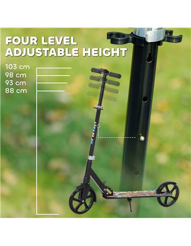 AIYAPLAY Foldable Kids Scooter with Adjustable Handlebar, 200mm Big Wheel, Rear Fender Brake, for Ages 6-12 Years, Black