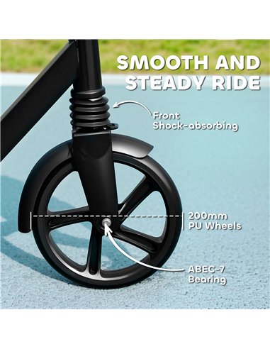 AIYAPLAY Foldable Kids Scooter with Adjustable Handlebar, 200mm Big Wheel, Rear Fender Brake, for Ages 6-12 Years, Black