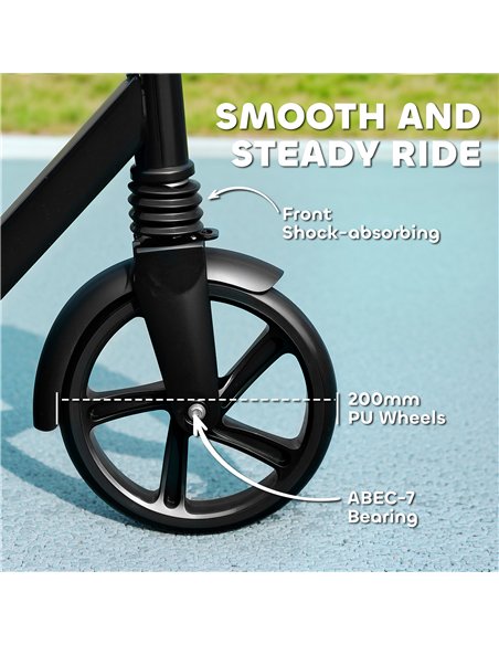 AIYAPLAY Foldable Kids Scooter with Adjustable Handlebar, 200mm Big Wheel, Rear Fender Brake, for Ages 6-12 Years, Black - pic 155071 | FastDaddyshop