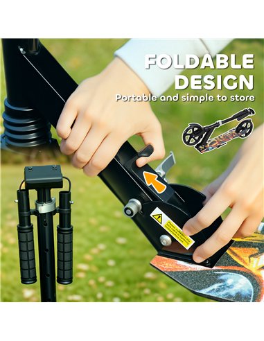 AIYAPLAY Foldable Kids Scooter with Adjustable Handlebar, 200mm Big Wheel, Rear Fender Brake, for Ages 6-12 Years, Black