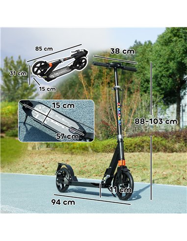 AIYAPLAY Kids Scooter with Four-Level Adjustable Handlebar, Dual Brake System, 200mm Wheels, ABEC-7 Bearings, Black