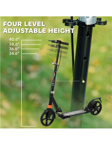 AIYAPLAY Kids Scooter with Four-Level Adjustable Handlebar, Dual Brake System, 200mm Wheels, ABEC-7 Bearings, Black