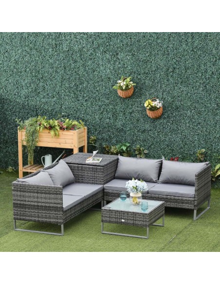 Outsunny 4 PCs Garden Rattan Corner Sofa and Table Set with Cushions, Mixed Grey - pic 15508 | FastDaddyshop
