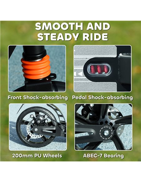 AIYAPLAY Kids Scooter with Four-Level Adjustable Handlebar, Dual Brake System, 200mm Wheels, ABEC-7 Bearings, Black - pic 155081 | FastDaddyshop