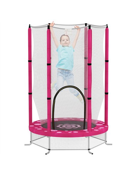 AIYAPLAY 4.6FT Toddler Trampoline w/ Safety Enclosure Net, for Indoor Outdoor Use, Ages 3-6 Years, Sun Pattern - Pink - pic 155085 | FastDaddyshop