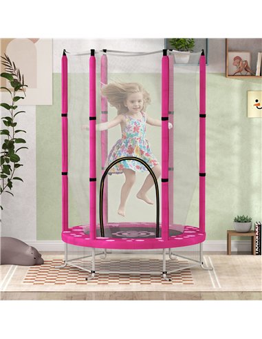 AIYAPLAY 4.6FT Toddler Trampoline w/ Safety Enclosure Net, for Indoor Outdoor Use, Ages 3-6 Years, Sun Pattern - Pink