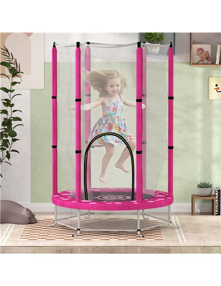 AIYAPLAY 4.6FT Toddler Trampoline w/ Safety Enclosure Net, for Indoor Outdoor Use, Ages 3-6 Years, Sun Pattern - Pink - pic 155086 | FastDaddyshop