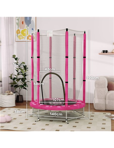 AIYAPLAY 4.6FT Toddler Trampoline w/ Safety Enclosure Net, for Indoor Outdoor Use, Ages 3-6 Years, Sun Pattern - Pink - pic 155087 | FastDaddyshop