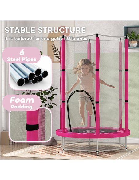 AIYAPLAY 4.6FT Toddler Trampoline w/ Safety Enclosure Net, for Indoor Outdoor Use, Ages 3-6 Years, Sun Pattern - Pink - pic 155088 | FastDaddyshop