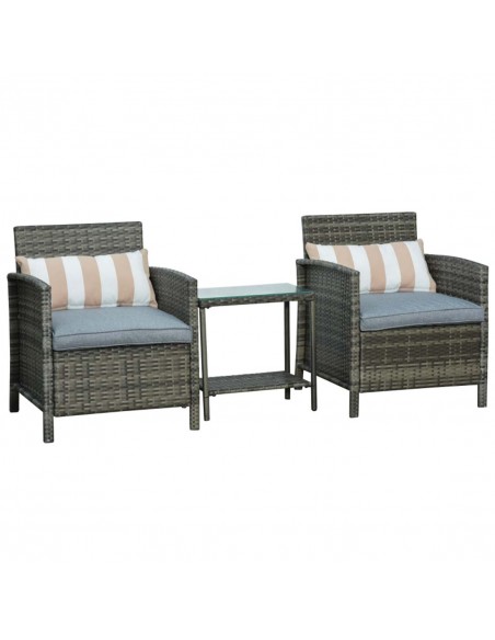 Outsunny 3 Pieces PE Rattan Bistro Set with Armchairs and Two-tier Side Table, Grey - pic 15509 | FastDaddyshop