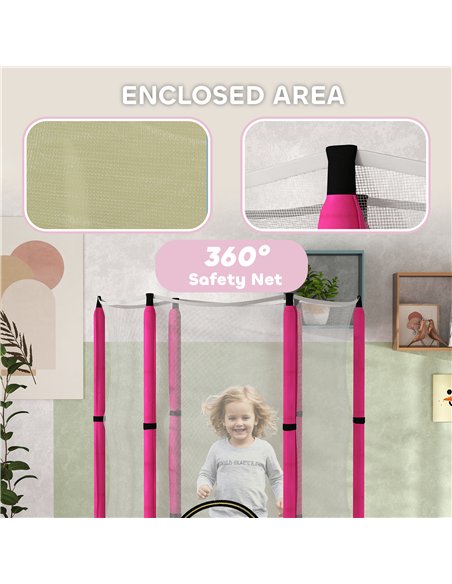 AIYAPLAY 4.6FT Toddler Trampoline w/ Safety Enclosure Net, for Indoor Outdoor Use, Ages 3-6 Years, Sun Pattern - Pink - pic 155090 | FastDaddyshop