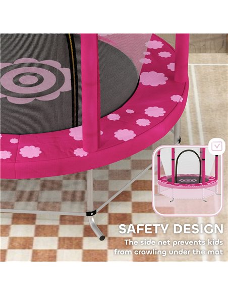 AIYAPLAY 4.6FT Toddler Trampoline w/ Safety Enclosure Net, for Indoor Outdoor Use, Ages 3-6 Years, Sun Pattern - Pink - pic 155091 | FastDaddyshop