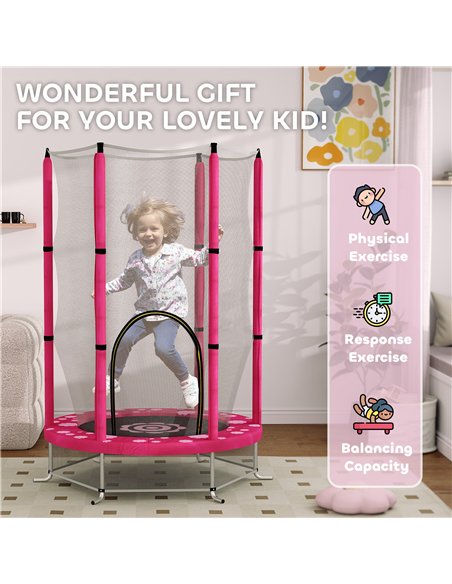 AIYAPLAY 4.6FT Toddler Trampoline w/ Safety Enclosure Net, for Indoor Outdoor Use, Ages 3-6 Years, Sun Pattern - Pink - pic 155092 | FastDaddyshop
