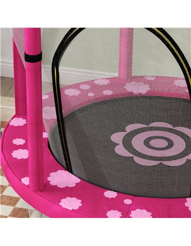AIYAPLAY 4.6FT Toddler Trampoline w/ Safety Enclosure Net, for Indoor Outdoor Use, Ages 3-6 Years, Sun Pattern - Pink