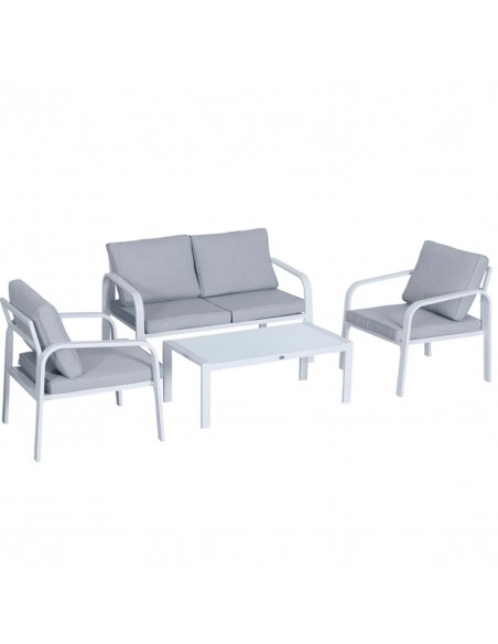 Outsunny 4pcs Garden Sofa Set with 2 Single Armchair, 1 Bench and 1 Coffee Table, White - pic 15510 | FastDaddyshop
