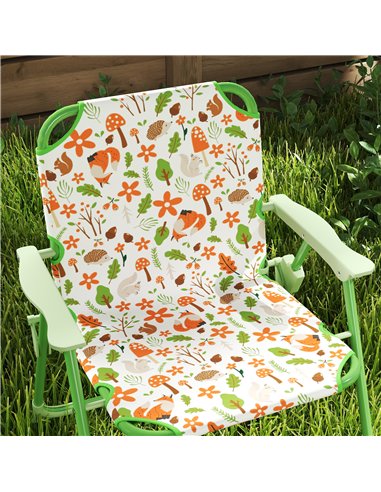AIYAPLAY 4 Pieces Kids Garden Table and Chair Set with Adjustable Parasol, Folding Chairs, Table, Fox Pattern, Green