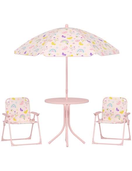 AIYAPLAY 4 Pieces Kids Garden Table and Chair Set with Adjustable Parasol, Folding Chairs, Table, Rainbow Pattern, Pink - pic 155103 | FastDaddyshop