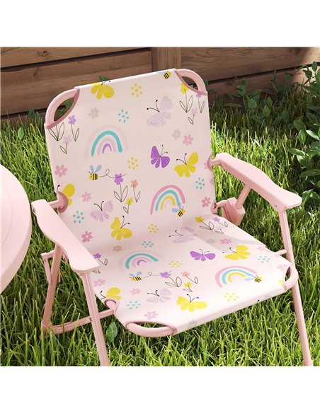 AIYAPLAY 4 Pieces Kids Garden Table and Chair Set with Adjustable Parasol, Folding Chairs, Table, Rainbow Pattern, Pink - pic 155110 | FastDaddyshop