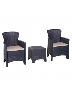 Outsunny 3 PCS Rattan Effect Garden Bistro Set with 2 Chairs & Coffee Table, Dark Brown