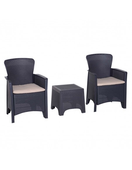 Outsunny 3 PCS Rattan Effect Garden Bistro Set with 2 Chairs & Coffee Table, Dark Brown - pic 15513 | FastDaddyshop