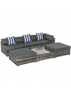 Outsunny 6 PC Rattan Sofa Coffee Table Set with Pillow Cushion, Grey