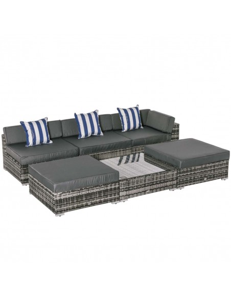 Outsunny 6 PC Rattan Sofa Coffee Table Set with Pillow Cushion, Grey - pic 15514 | FastDaddyshop