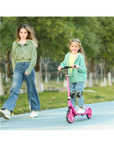 AIYAPLAY Foldable Kids Scooter with Adjustable Handlebar, 200mm Big Wheel, Rear Fender Brake, for Ages 6-12 Years, Pink