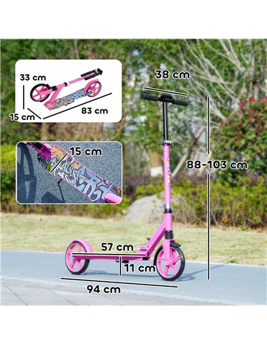 AIYAPLAY Foldable Kids Scooter with Adjustable Handlebar, 200mm Big Wheel, Rear Fender Brake, for Ages 6-12 Years, Pink