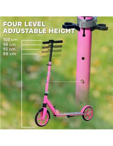 AIYAPLAY Foldable Kids Scooter with Adjustable Handlebar, 200mm Big Wheel, Rear Fender Brake, for Ages 6-12 Years, Pink