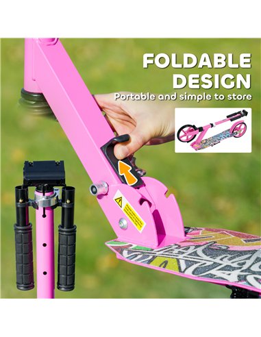 AIYAPLAY Foldable Kids Scooter with Adjustable Handlebar, 200mm Big Wheel, Rear Fender Brake, for Ages 6-12 Years, Pink