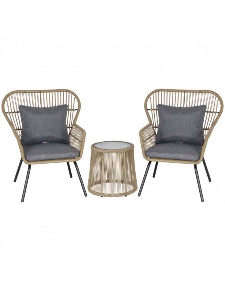Outsunny 3 PCS PE Rattan Outdoor Dining Set with 2 Chairs, Coffee Table, Brown - pic 15515 | FastDaddyshop
