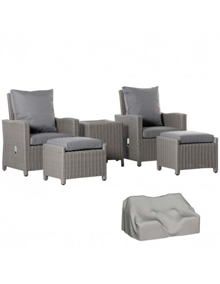 Outsunny 5 Pieces Outdoor PE Rattan Furniture with Chairs, Footstools, Coffee Table & Cover, Grey - pic 15516 | FastDaddyshop