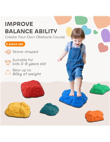 AIYAPLAY Balance Stepping Stones for Kids with Non-slip Bottom, Indoor Outdoor Obstacle Course for Ages 3-8 Years, Multicoloured