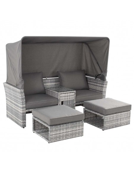 Outsunny 2-Seater Outdoor Rattan Daybed Sofa, Footstool, Coffee Table Set with Canopy, Grey - pic 15517 | FastDaddyshop