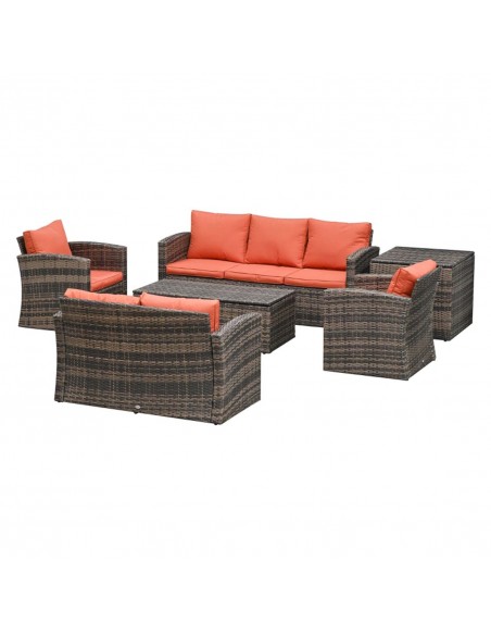 Outsunny 6 Piece Outdoor Rattan Sofa Set with Storage Table & Cushion, Mixed Brown - pic 15519 | FastDaddyshop
